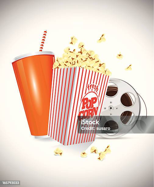 Soda Popcorn Filmrolle Stock Vektor Art und mehr Bilder von Imbissstand - Imbissstand, Kino, Kinofilm