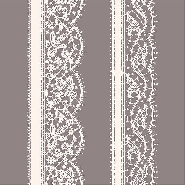 인명별 레이스 리본상. 연속무늬. 회색 배경. 설정합니다. - lace frame retro revival floral pattern stock illustrations