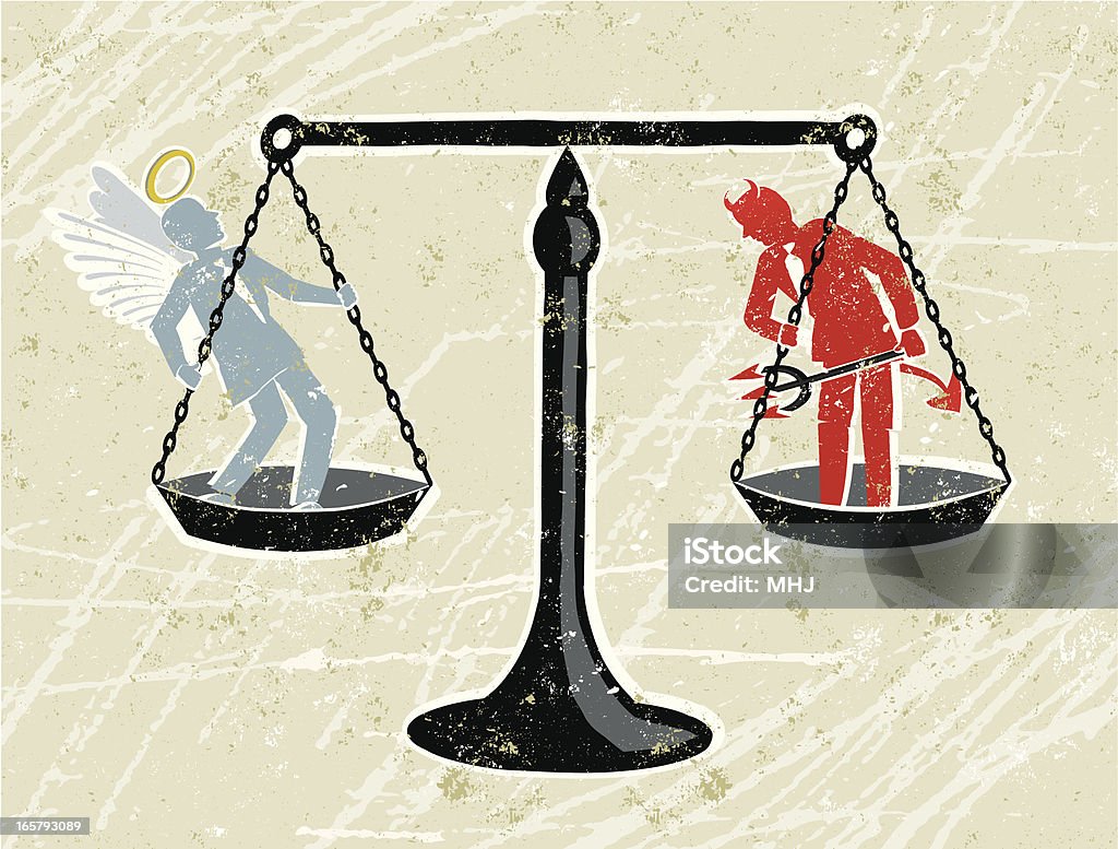Waage der Gerechtigkeit und ein Engel und Teufel Geschäftsmann - Lizenzfrei Das Böse Vektorgrafik