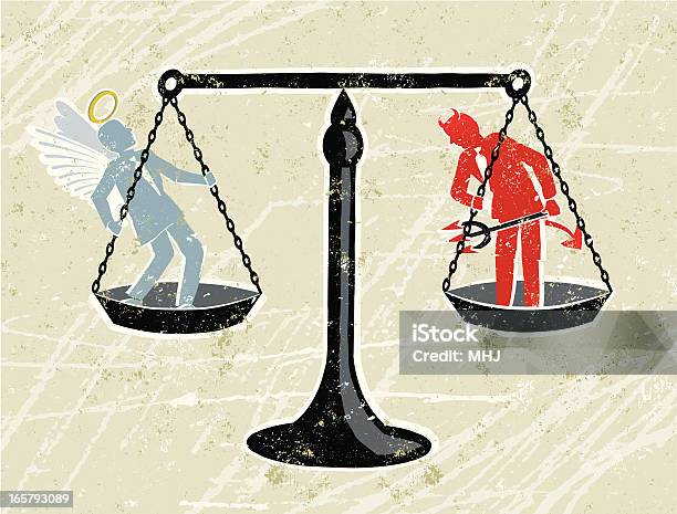 Scales Of Justice With An Angel And Devil Businessman Stock Illustration - Download Image Now