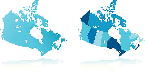 Map of Canada Vector detailed map of Canada each province seperated - global colors for easy edit atlantic ocean stock illustrations