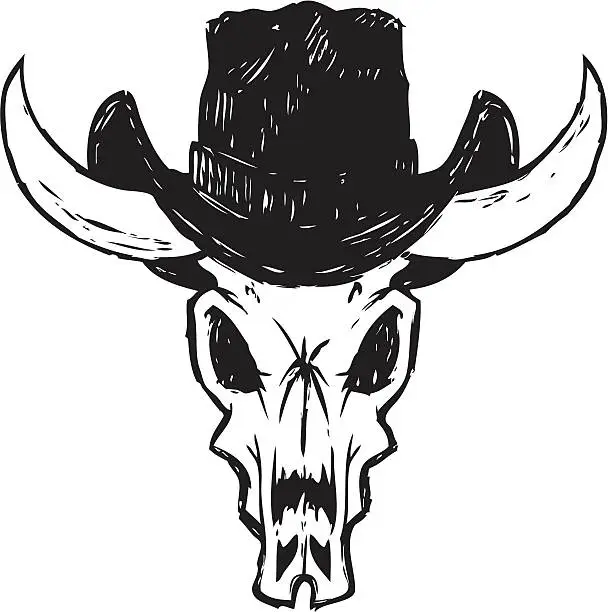 Vector illustration of sketchy cowboy cow skull