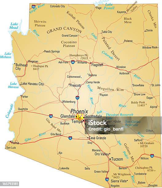 Karte Von Arizona Stock Vektor Art und mehr Bilder von Arizona - Arizona, Karte - Navigationsinstrument, Straßenkarte