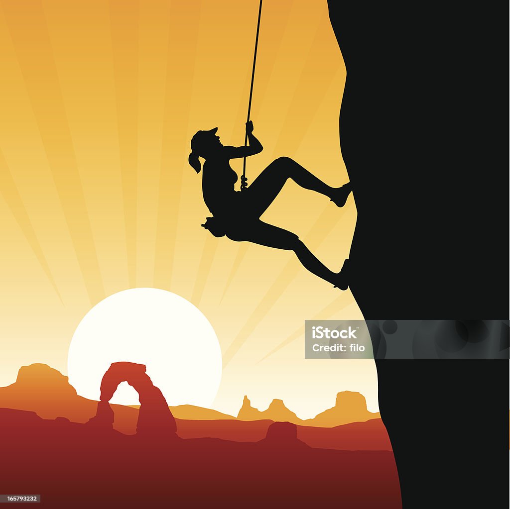 Rock Climbing Rock climbing female silhouette. Mountain Climbing stock vector