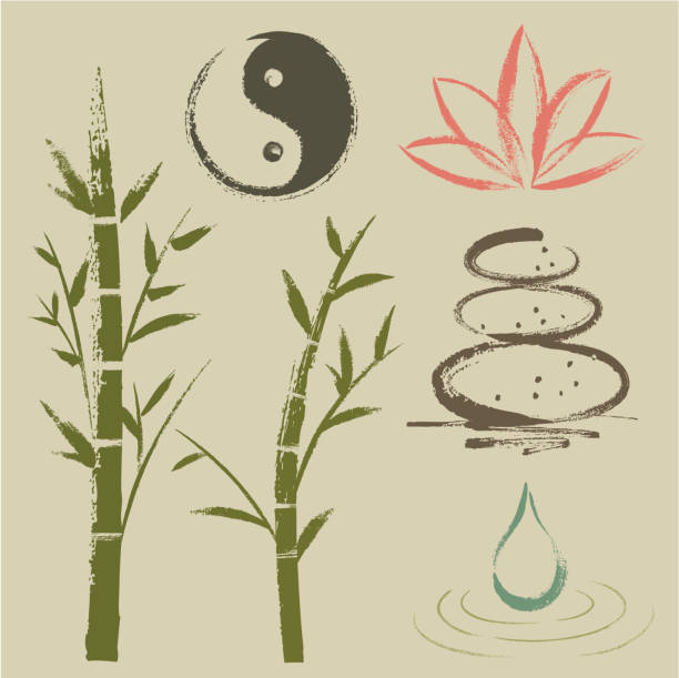 ilustraciones, imágenes clip art, dibujos animados e iconos de stock de zen elementos de - yin yang symbol illustrations