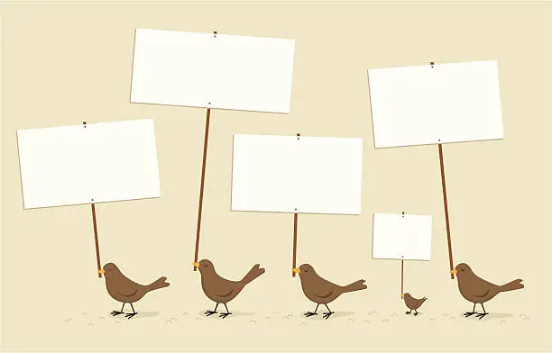 Vector illustration of Birds marching with signs