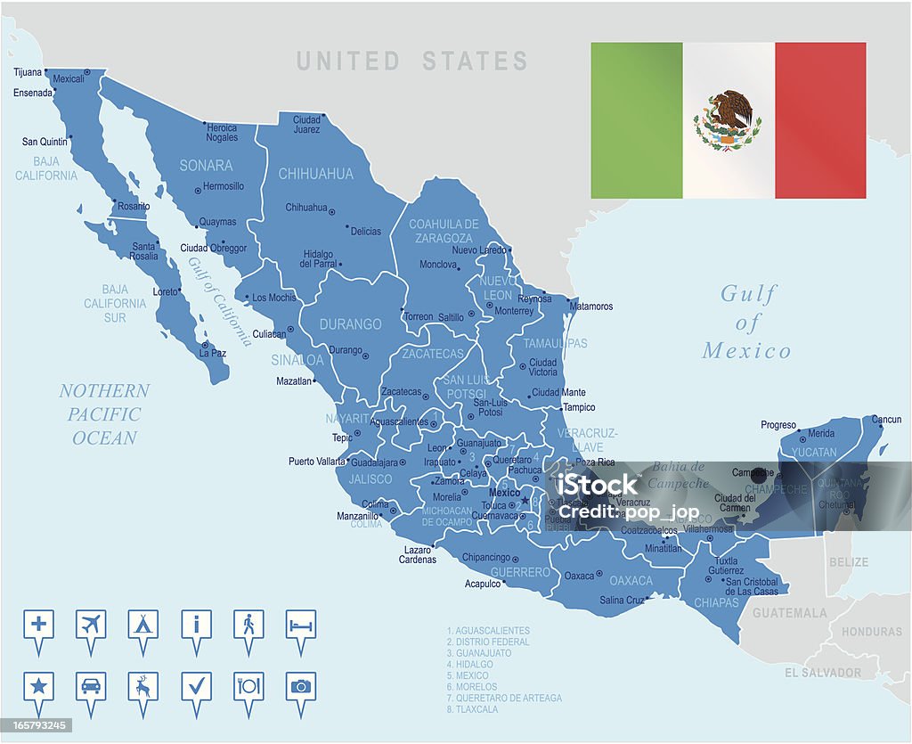 Мексика-очень подробно карта - Векторная графика Карта роялти-фри