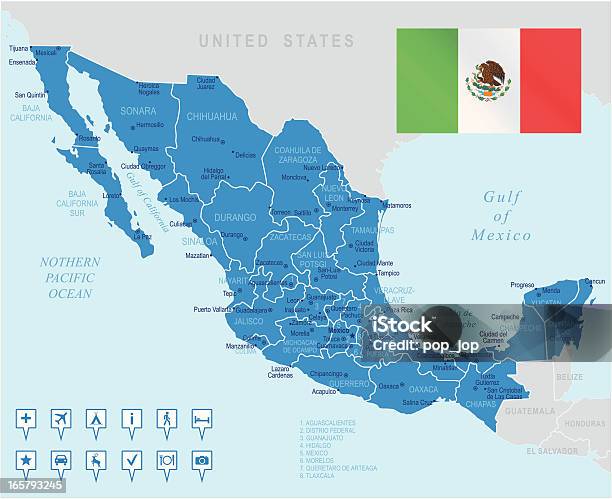 Мексикаочень Подробно Карта — стоковая векторная графика и другие изображения на тему Карта - Карта, Мексика, США