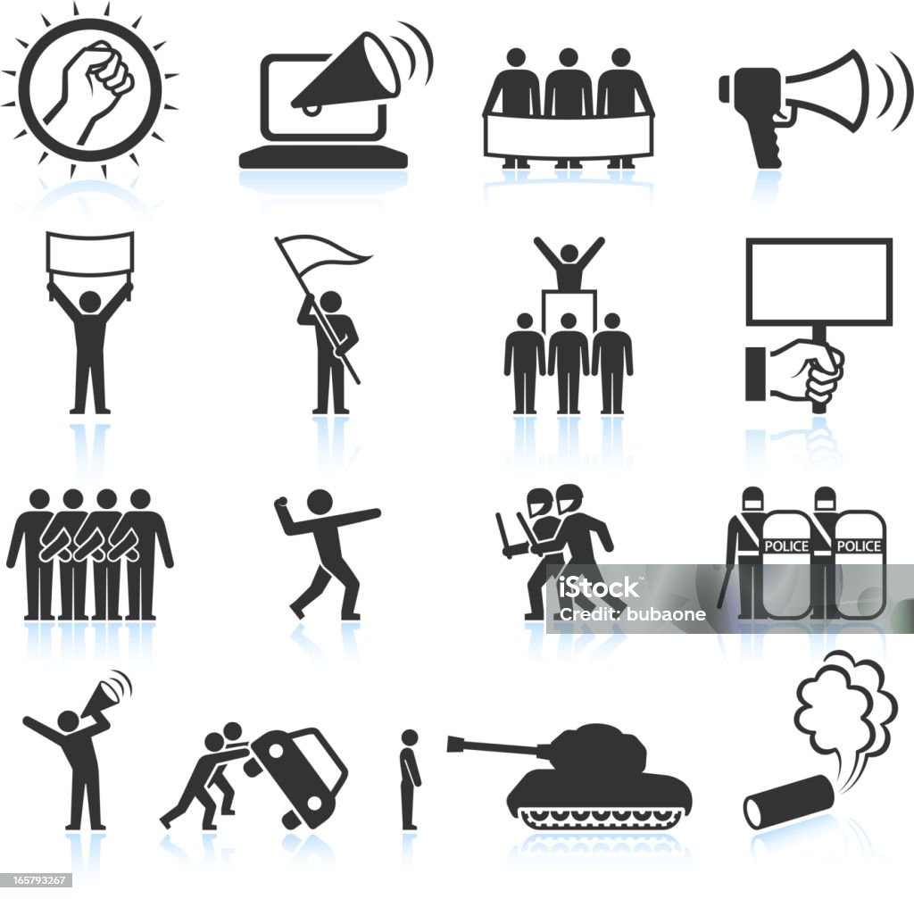 Protest black and white royalty free vector icon set Protest black and white set Riot stock vector