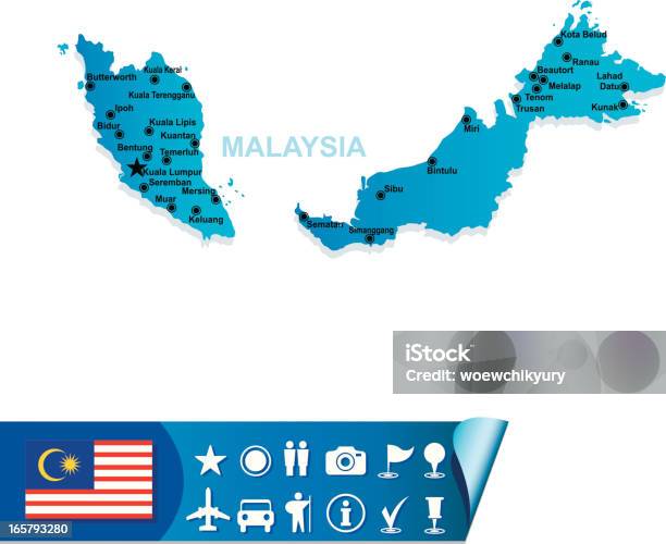 Малайзия Карта — стоковая векторная графика и другие изображения на тему Азиатско-Тихоокеанский регион - Азиатско-Тихоокеанский регион, Азия, Без людей