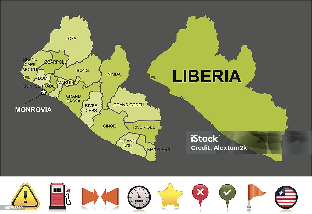 Liberia carte de navigation - clipart vectoriel de Brillant libre de droits