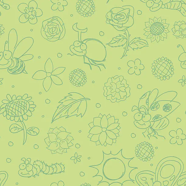 Vector illustration of Seamless background - Plants and insects