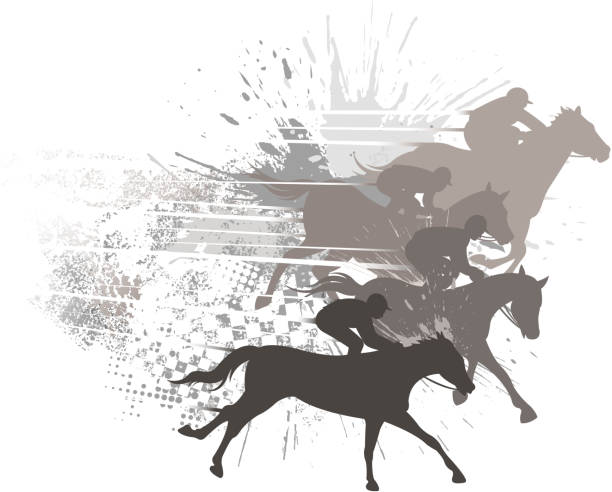 illustrations, cliparts, dessins animés et icônes de cheval de course de grunge d'ambiance - flat racing