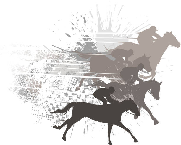 tło grunge koń wyścigowy - silhouette sport running track event stock illustrations