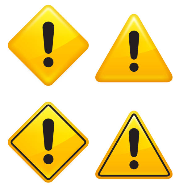 Warning attention caution Street Signs Warning attention caution Street Signs.  The illustration royalty free vector warning ,caution and attention with an exclamation sign. The signs are in yellow and the exclamation point is in black. The signs are triangular and diamond in shape and also has a bevel effect. beckoning stock illustrations