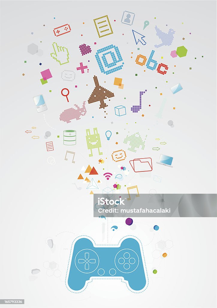 Game world Game world theme vector illustration. All design elements are layered and grouped. Simple gradient was used. Included files: Aics3, Hi-res jpg. Pixel Art stock vector