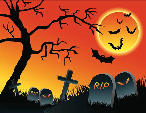 Vector illustration of Spooky Halloween Graveyard