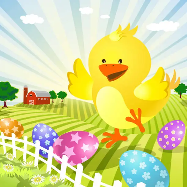Vector illustration of Easter Chick on the Farm