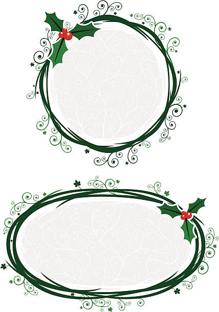 ilustrações, clipart, desenhos animados e ícones de rótulos de natal - christmas holly frame ivy