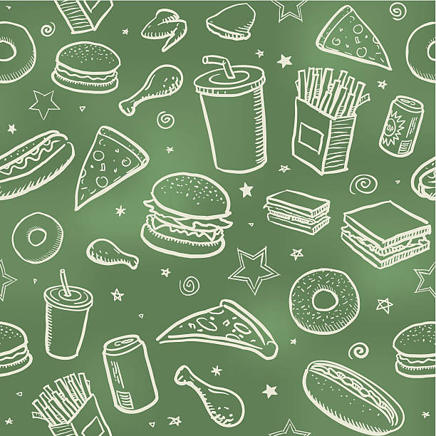 illustrazioni stock, clip art, cartoni animati e icone di tendenza di seamless sfondo di fast food - burger hamburger food fast food