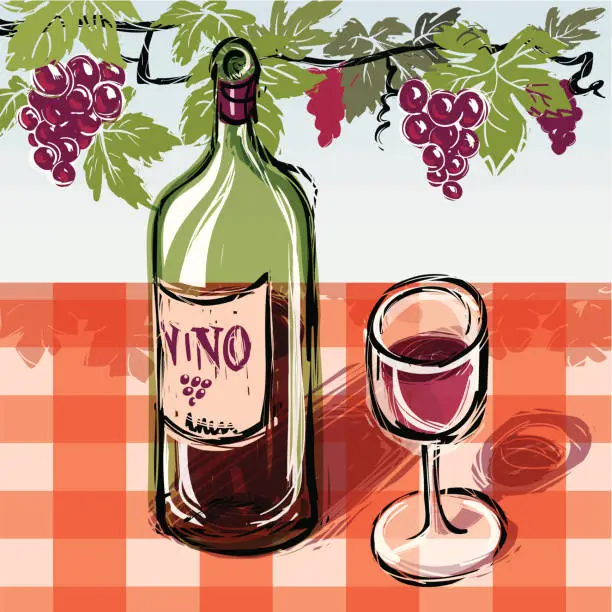 Vector illustration of Wine and grapevine