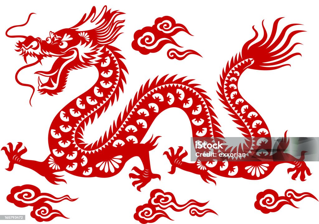Dragón chino corte de papel-Arte - arte vectorial de Dragón libre de derechos