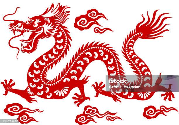 Ilustración de Dragón Chino Corte De Papelarte y más Vectores Libres de Derechos de Dragón - Dragón, Dragón Chino, Año del dragón