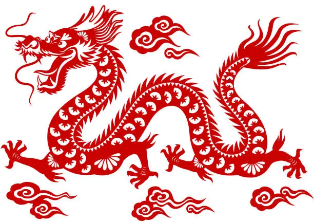Vector illustration of Chinese Dragon Paper-cut Art