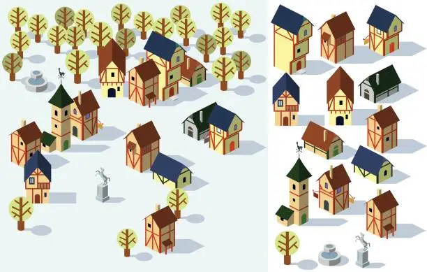Vector illustration of village houses
