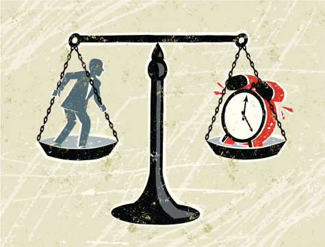 Against the clock! A stylized vector cartoon of a Man being weighed on scales against a Clock,reminiscent of an old screen print poster and suggesting against the clock, beat the clock, deadlines, comparisons,timeout,time running out. Man, clock, scales,paper texture and background are on different layers for easy editing. Please note: clipping paths have been used, an eps version is included without the path.