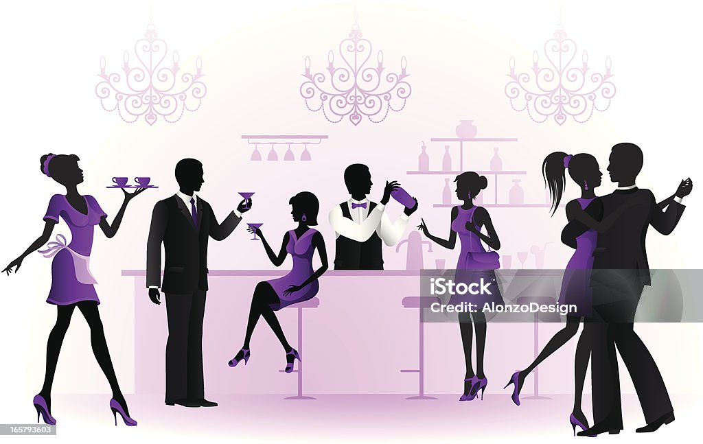 Scena nocy restauracji - Grafika wektorowa royalty-free (Kolacja - Posiłek)