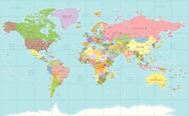 Vector illustration of Color world map