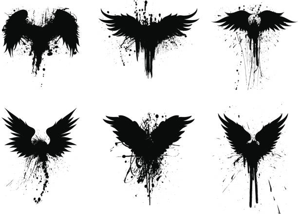grunge wings Set of 6 grunge wings graphic elements. evil bird stock illustrations