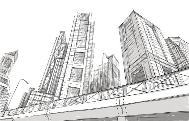 architecture Vector illustration of the architectural design. In the style of drawing. (ai 10 eps with transparency effect) skyscraper illustration stock illustrations