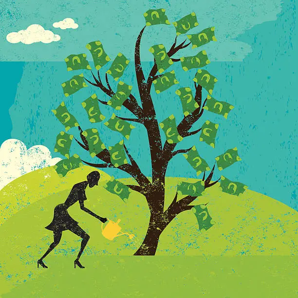 Vector illustration of Watering a money tree