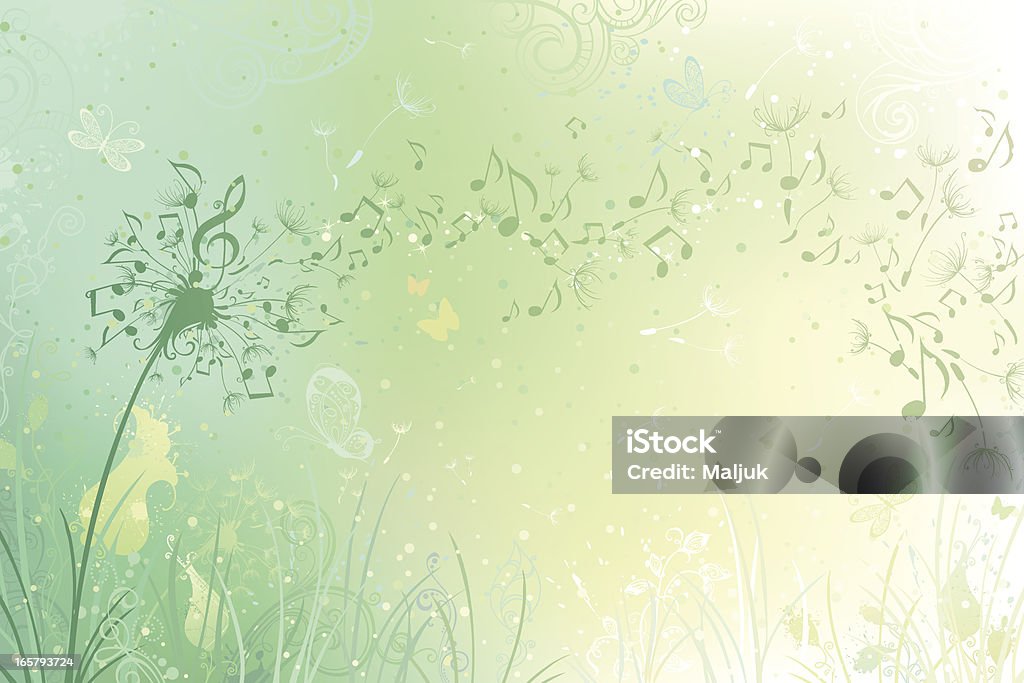 Music dandelion background Grunge illustration with dandelion and notes. Gradient mesh background. Blank space for your text. EPS8. Music stock vector