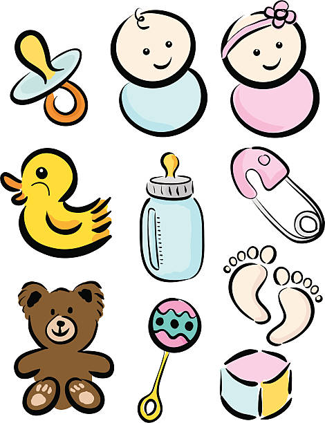 ilustrações, clipart, desenhos animados e ícones de con conjunto, bebês - con trail