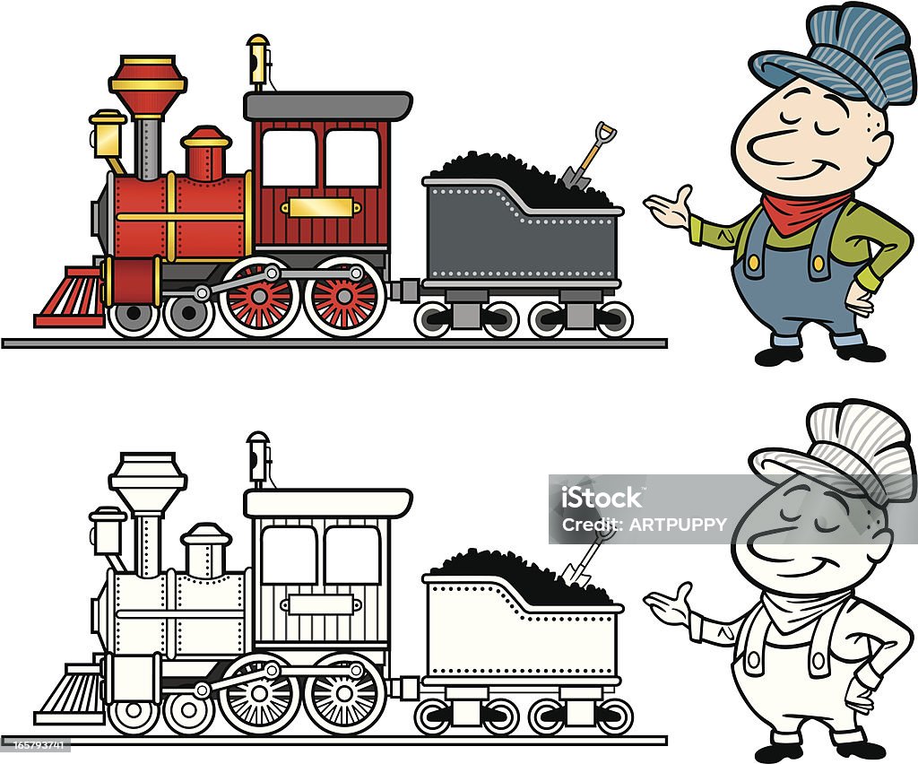 Engineering Train Cartoon Steam Locomotive With Engineer Stock Illustration - Download Image Now ...
