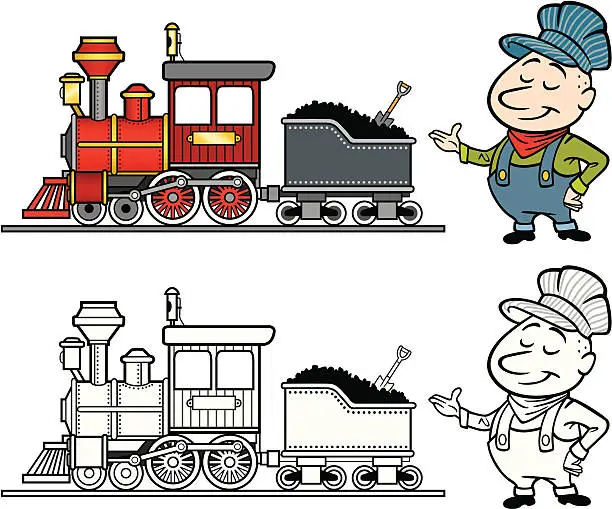 Vector illustration of Steam Locomotive With Engineer