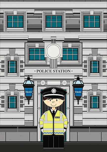 Vector illustration of Cute Policeman at Police Station