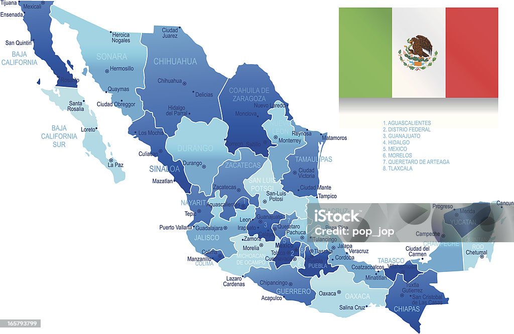 México-altamente mapa detalhado - Vetor de Cidade royalty-free