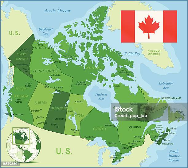 Канадазеленый Очень Подробно Карта — стоковая векторная графика и другие изображения на тему Альберта - Альберта, Без людей, Большой город
