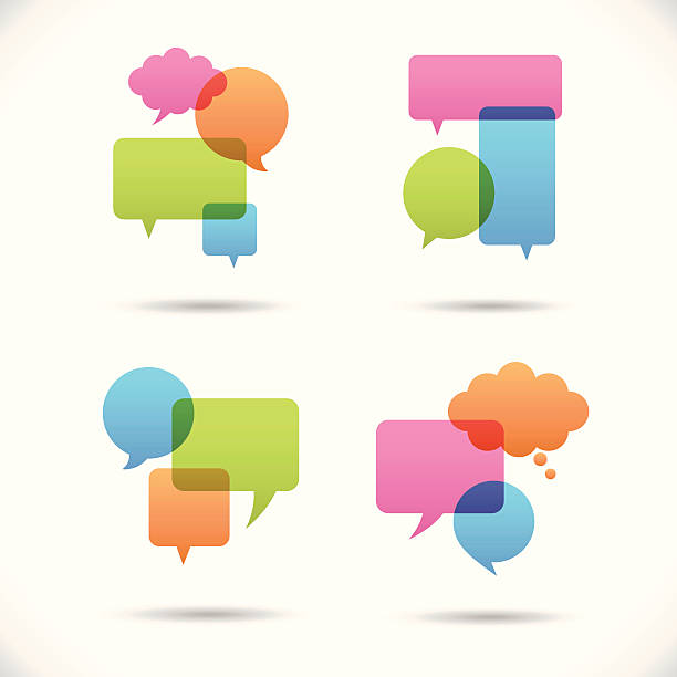 Colorful Speech Bubbles AI EPS 10 file with transparency effects. Colorful, transparent speech bubble icons. Each color is just a few global swatches, so file can be recolored easily. All elements are separate. File is layered for easy editing. green word bubble stock illustrations