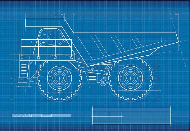 Vector illustration of Blueprint, mining truck