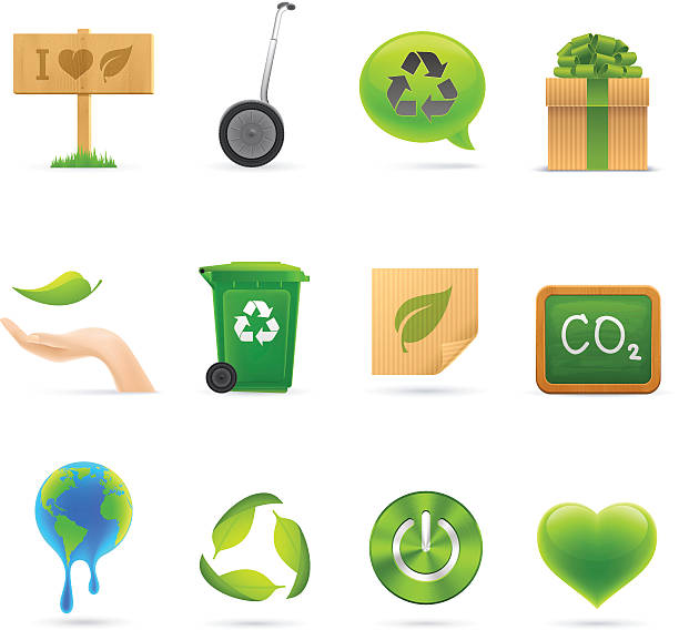 красочные иконки/зеленый эко набор - heart shape grass paper green stock illustrations