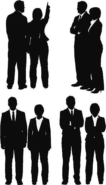 ilustraciones, imágenes clip art, dibujos animados e iconos de stock de varias imágenes de una pareja de negocios - men inside of suit silhouette