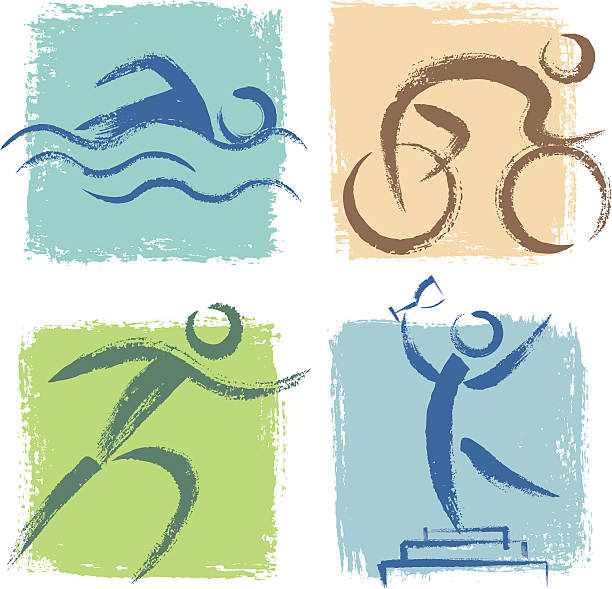 Triathlon Icons Hand drawn style Triathlon Icons. Zip contains AI and hi-res Jpeg. swimming drawings stock illustrations