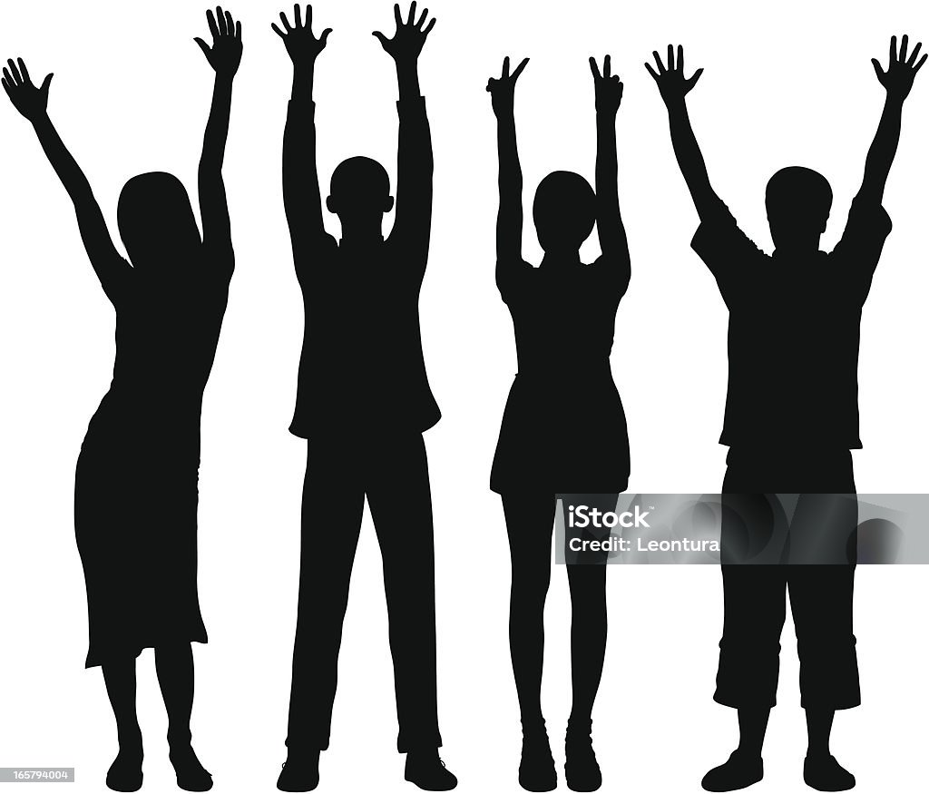 Szczegółowe osób z rękami w powietrzu - Grafika wektorowa royalty-free (Ludzie)