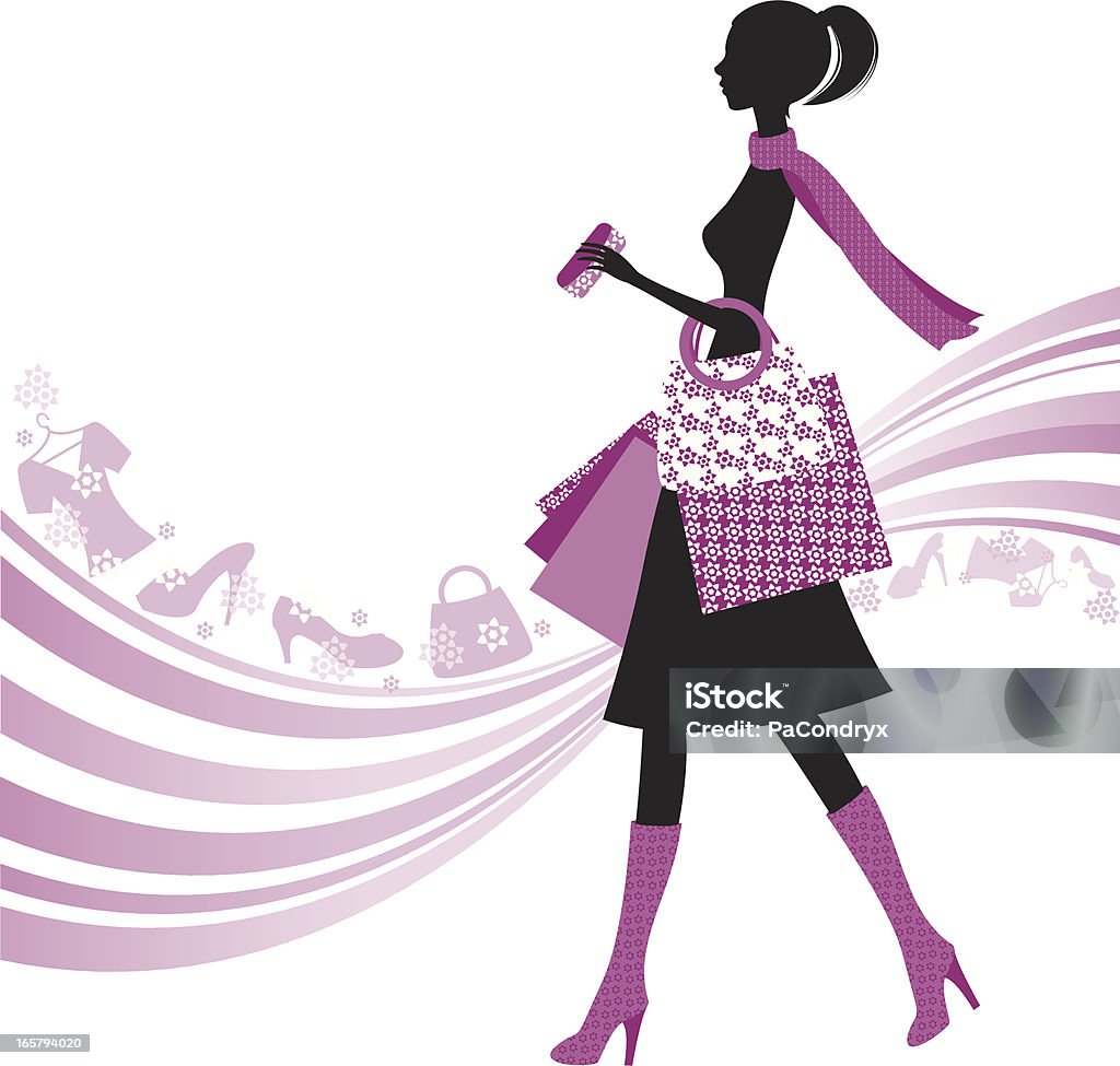 Kobieta sylwetka zakupy - Grafika wektorowa royalty-free (Luksus)