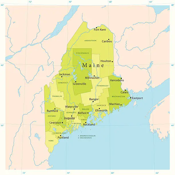 Vector illustration of Maine Vector Map